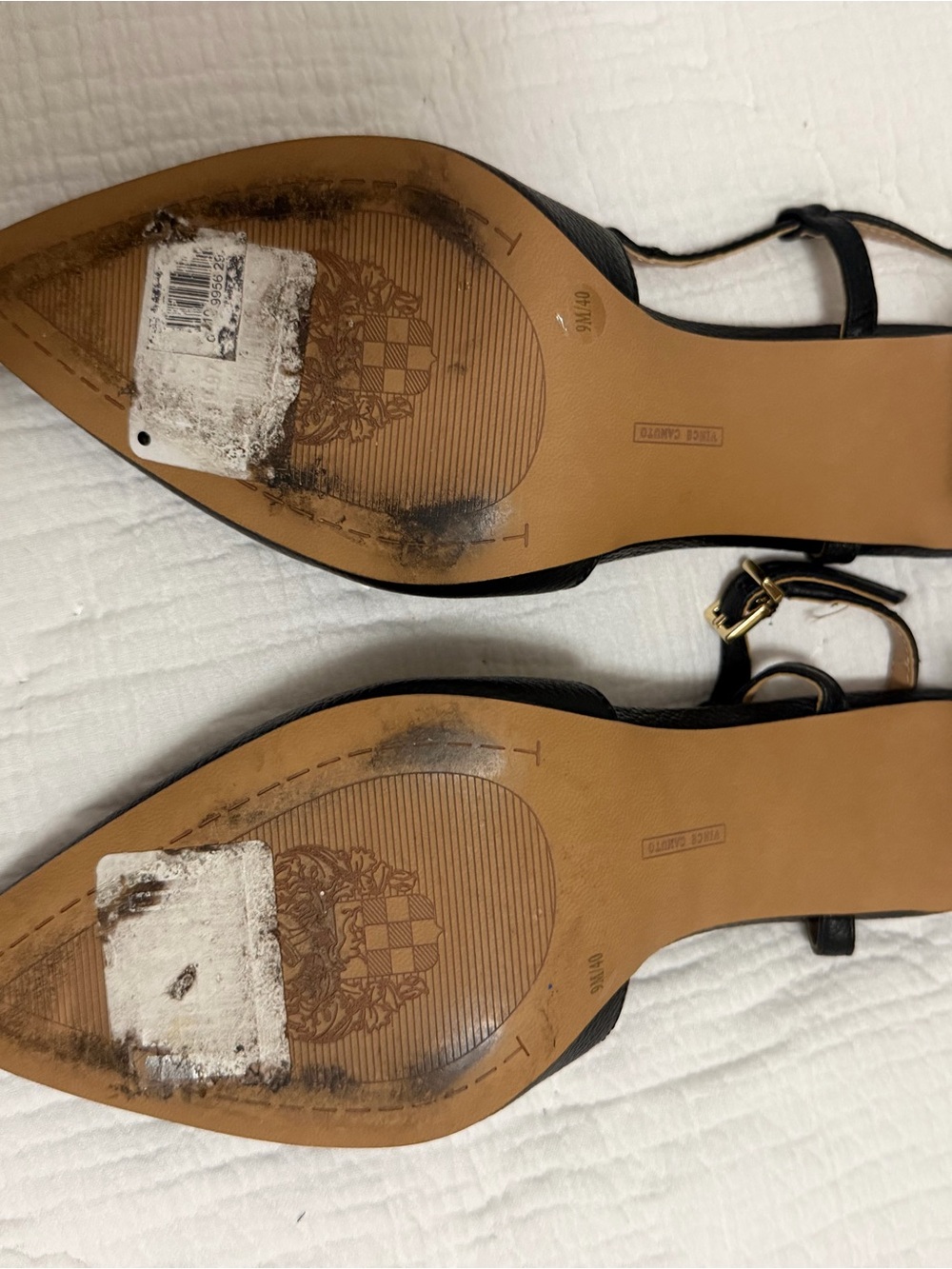 Vince Camuto Black Pointed Slingback Mules with Gold Buckle - Picture 4 of 4